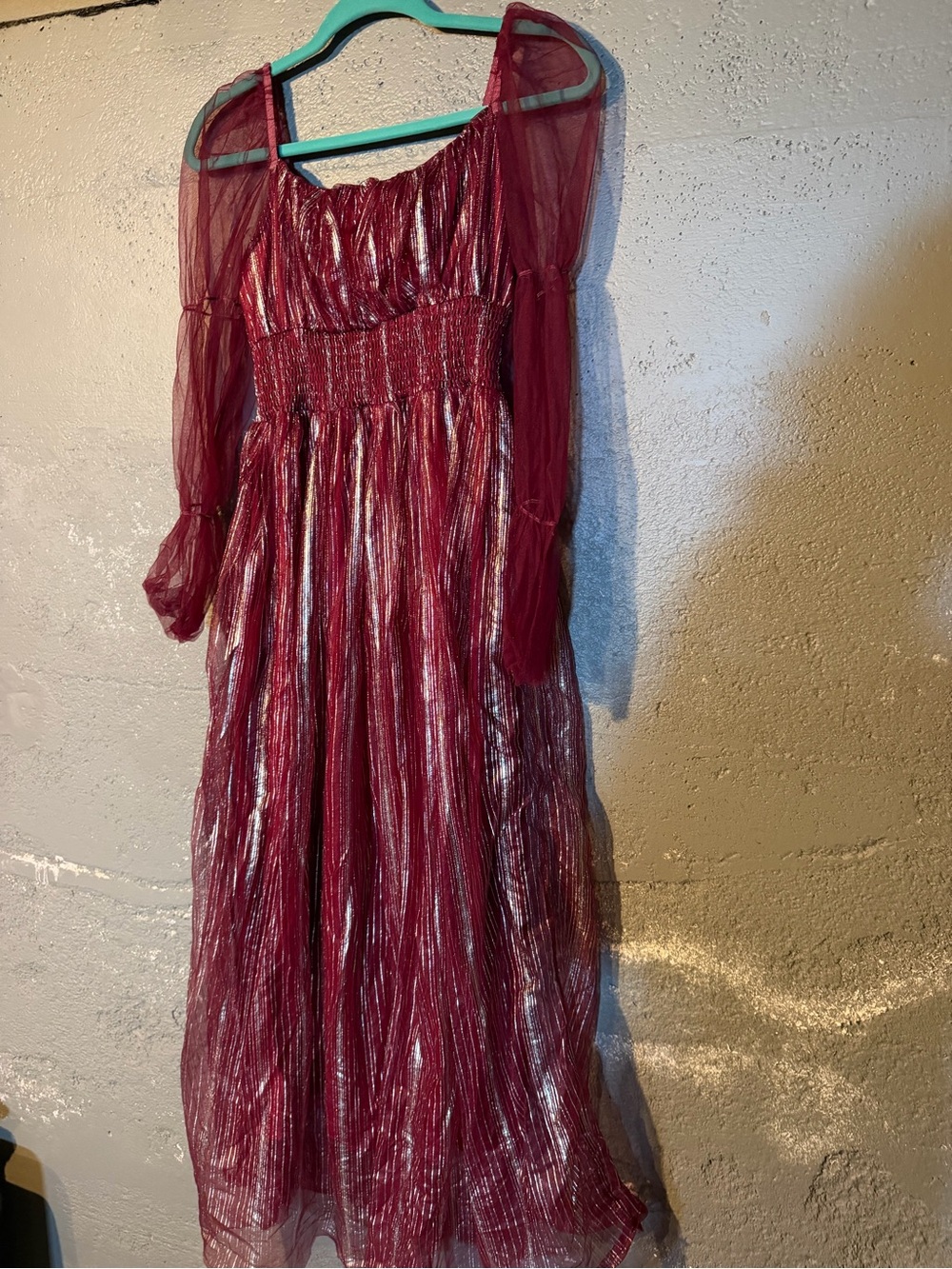 SHEIN Burgundy Metallic Long-Sleeve Maxi Dress